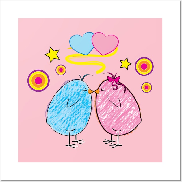 Chicks in Love Wall Art by PenguinCornerStore